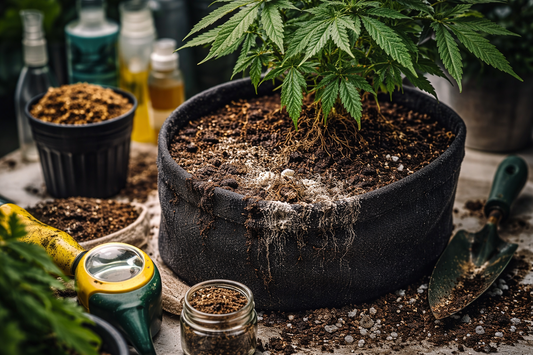 Cannabis Erde Probleme durch Staunässe und verdichtetes Substrat mit beginnender Wurzelfäule und schlechter Bodenstruktur